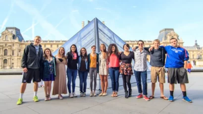A group of students in Europe.