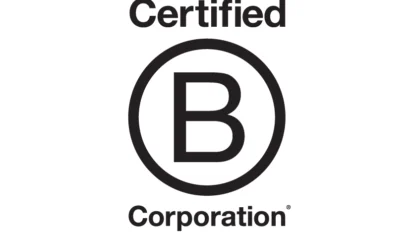 Logo displaying the text "Certified B Corporation" with a large letter "B" enclosed in a circle.